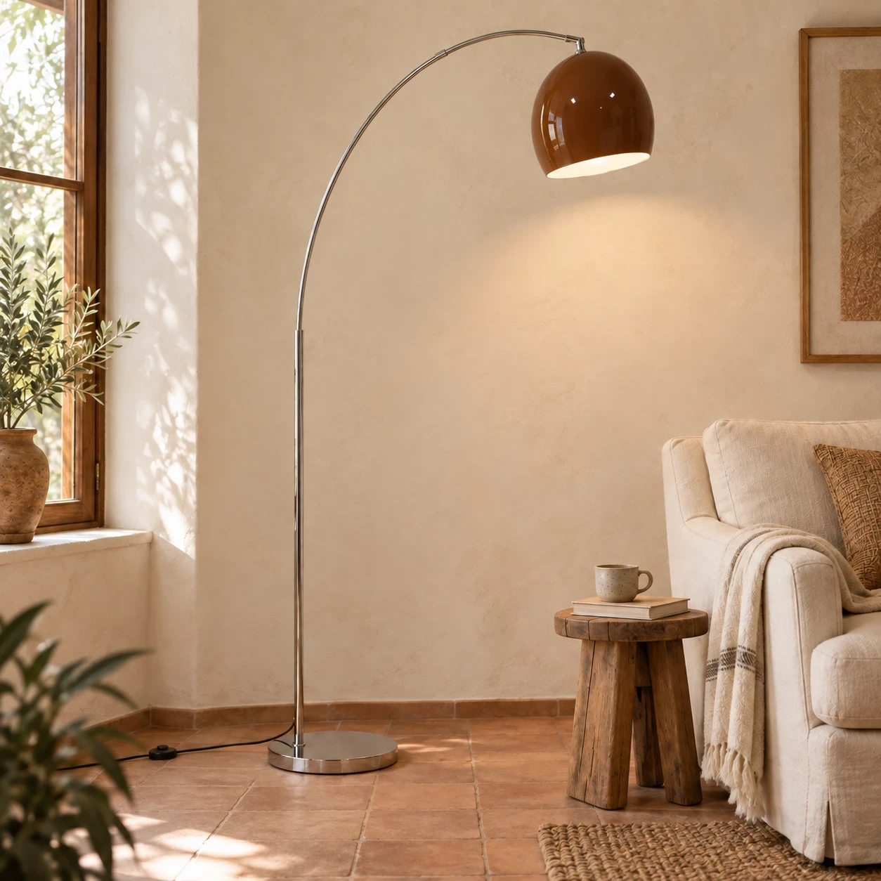 Elegant floor lamp casting soft light in a relaxed corner